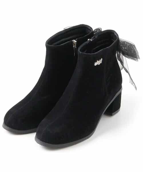 バックリボンスウェードショートブーツ