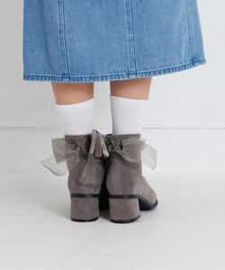 バックリボンスウェードショートブーツ