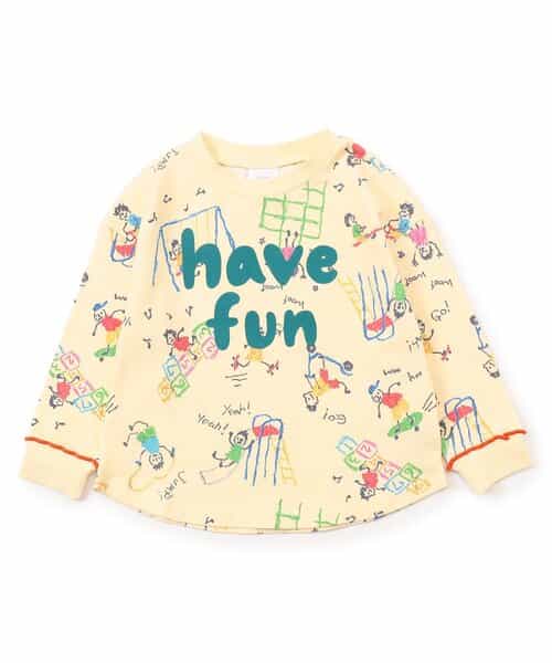 楽しく遊ぼう総柄長袖Tシャツ