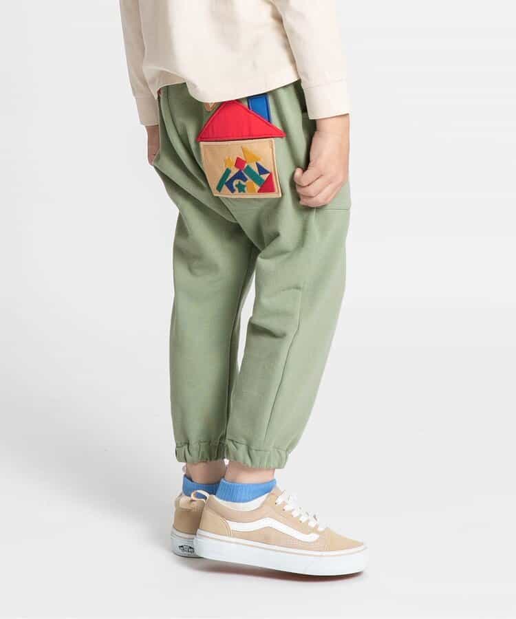 積み木遊び刺繍サルエルジョガーパンツ  9分丈