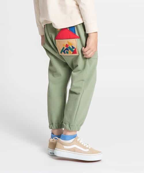 積み木遊び刺繍サルエルジョガーパンツ  9分丈