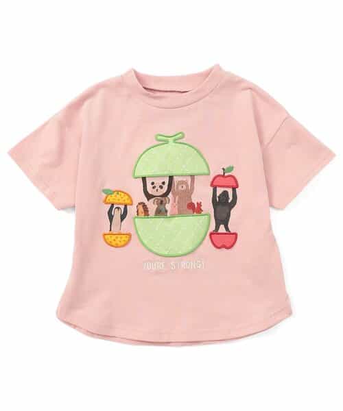 ★SALE★果物と野菜ロゴアップリケ＆ストロングな動物プリントTシャツ