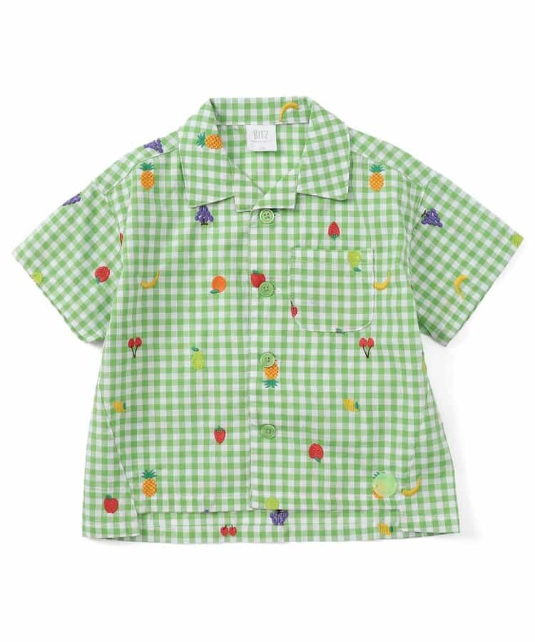 ★SALE★フルーツとベジタブルの刺繍柄チェックシャツ