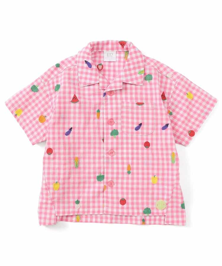 ★SALE★フルーツとベジタブルの刺繍柄チェックシャツ