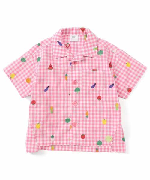★SALE★フルーツとベジタブルの刺繍柄チェックシャツ