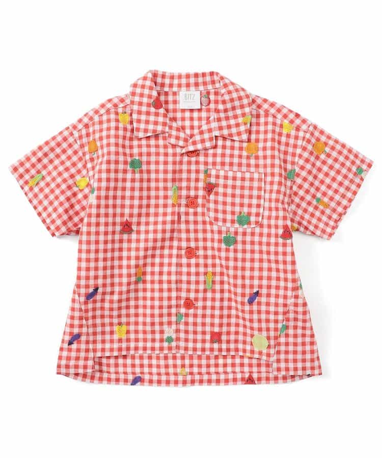 ★SALE★フルーツとベジタブルの刺繍柄チェックシャツ