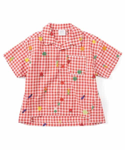 ★SALE★フルーツとベジタブルの刺繍柄チェックシャツ