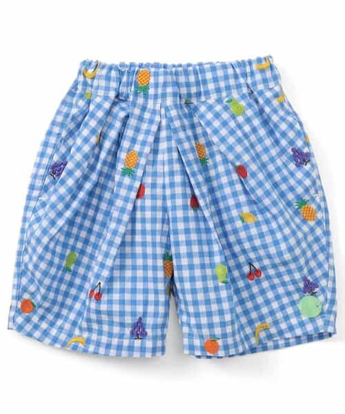★SALE★フルーツとベジタブルの刺繍柄チェックパンツ  5分丈