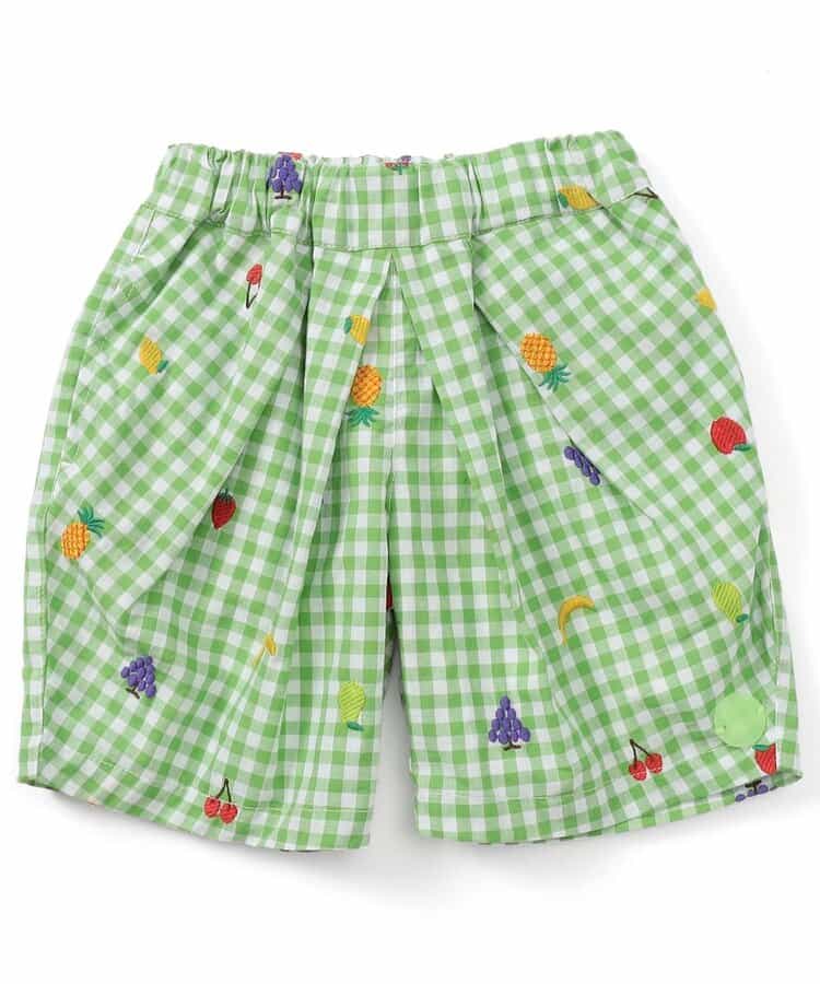 ★SALE★フルーツとベジタブルの刺繍柄チェックパンツ  5分丈