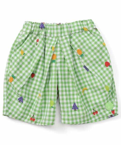 ★SALE★フルーツとベジタブルの刺繍柄チェックパンツ  5分丈