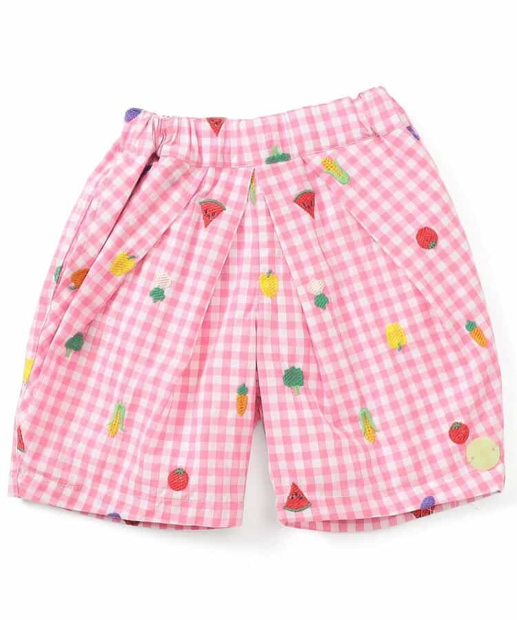★SALE★フルーツとベジタブルの刺繍柄チェックパンツ  5分丈