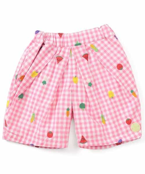 ★SALE★フルーツとベジタブルの刺繍柄チェックパンツ  5分丈