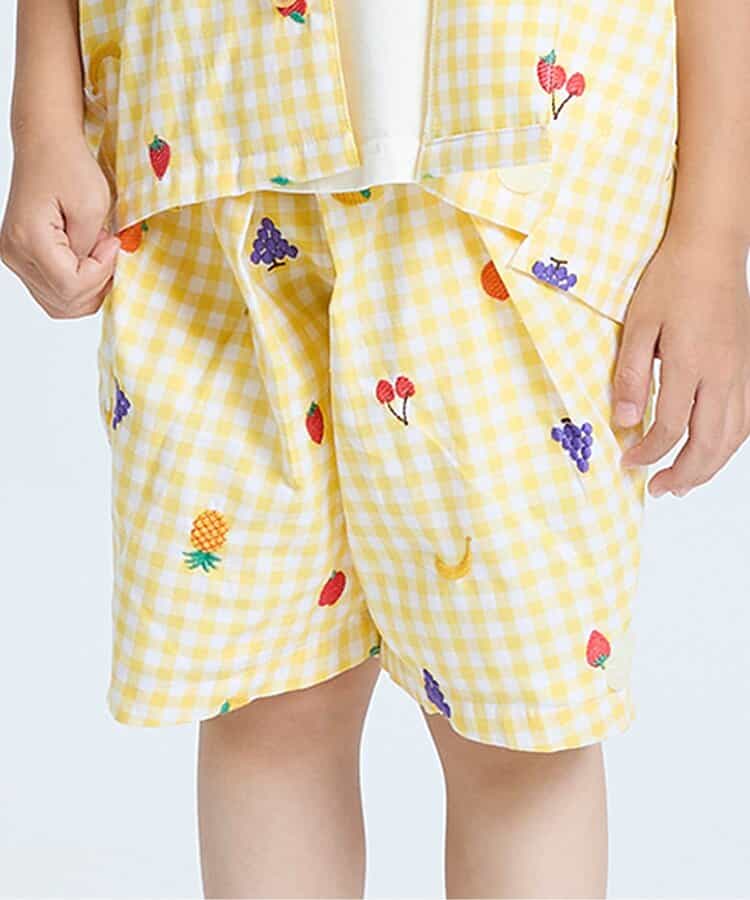 ★SALE★フルーツとベジタブルの刺繍柄チェックパンツ  5分丈