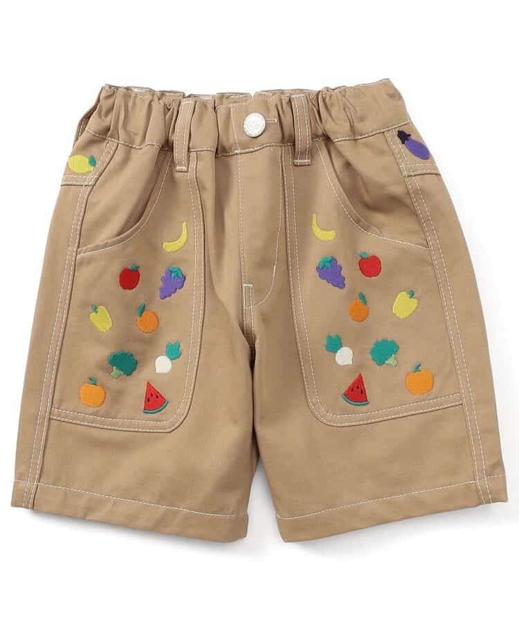 ★SALE★フルーツとベジタブルの刺繍入りハーフパンツ  5分丈