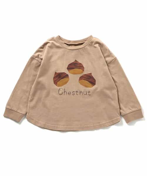 秋の味覚切り絵プリント長袖Tシャツ