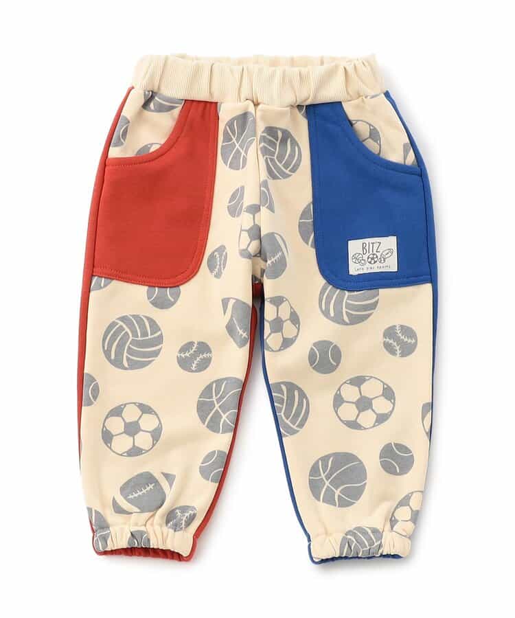 ワッペン付き色んなボール総柄ジョガーパンツ  9分丈