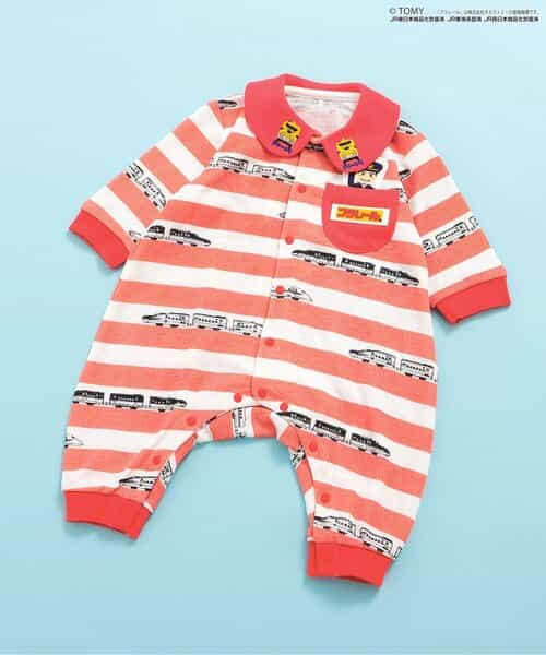 【プラレール】ボーダー柄カバーオール