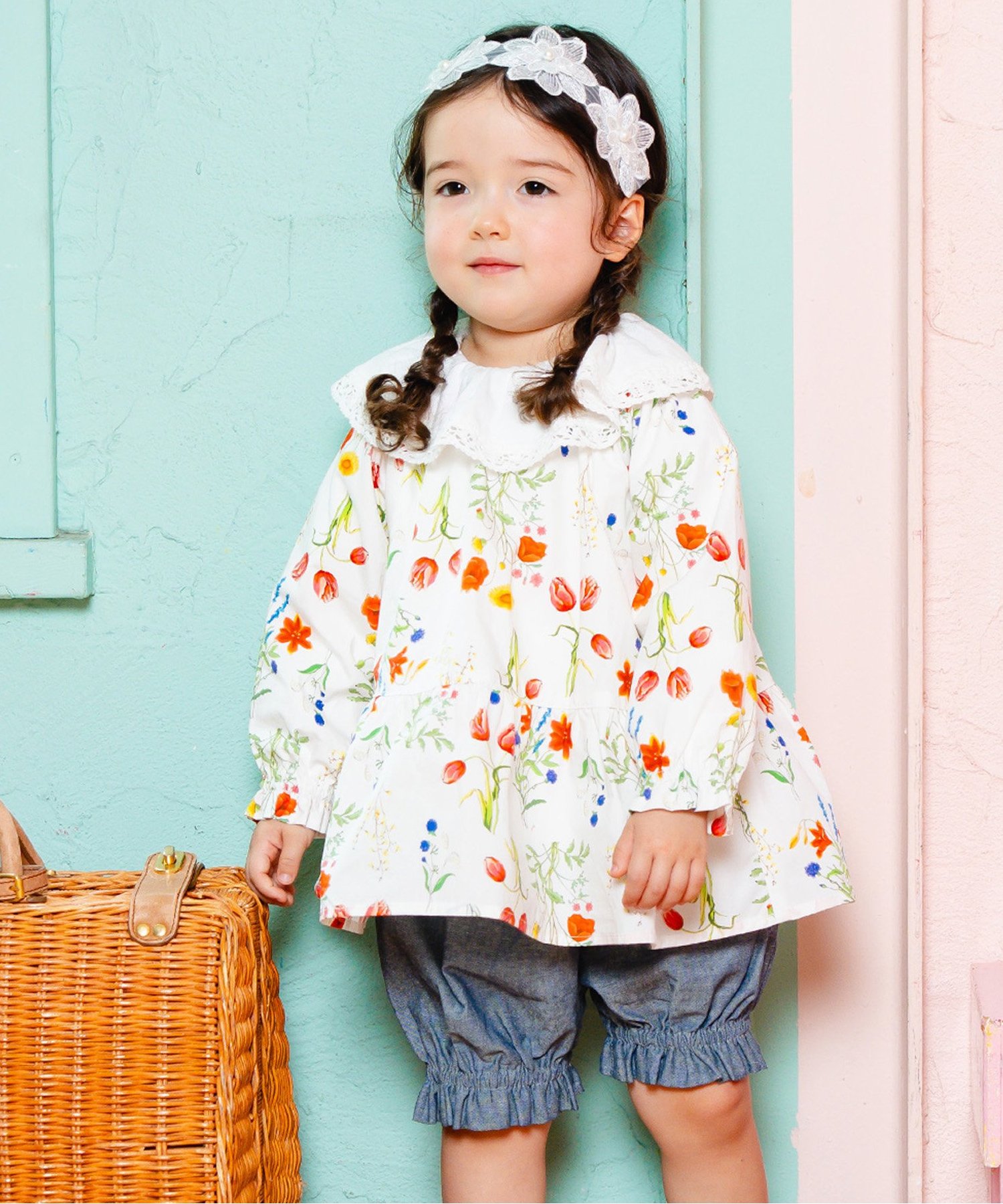 R*n様 bonjour diary♡花柄フリル長袖ブラウス 6Y ☆SALE☆ガーデンフラワーフリルブラウス（D108016）|Boribon