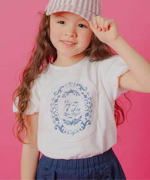 スワン・フラワープリントモチーフTシャツ