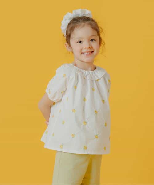 ローズ・イエローフラワー総刺繍ブラウス