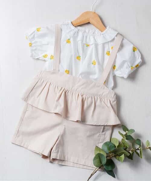 ウエストフリルショートサロペット  5分丈