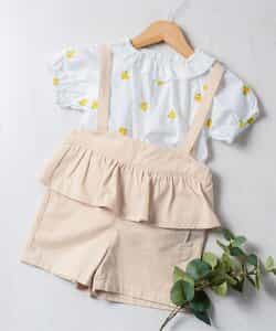 ウエストフリルショートサロペット  5分丈