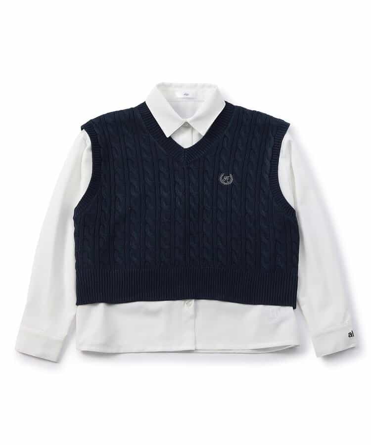 【セレモニー対応】透かし編みニットベスト＆シャツセット