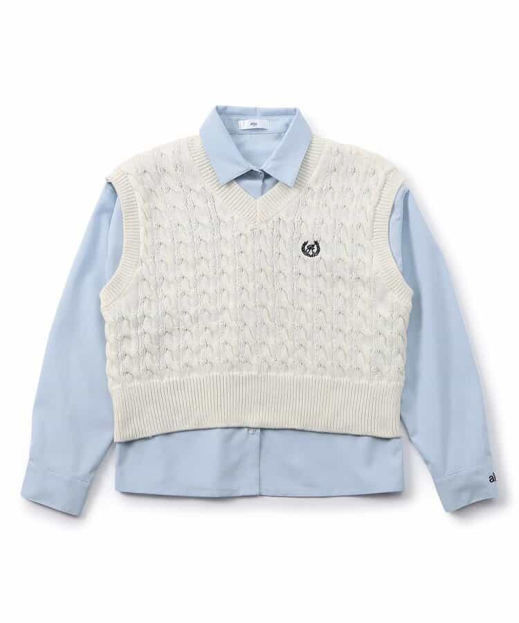 【セレモニー対応】透かし編みニットベスト＆シャツセット