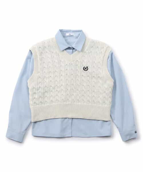 【セレモニー対応】透かし編みニットベスト＆シャツセット