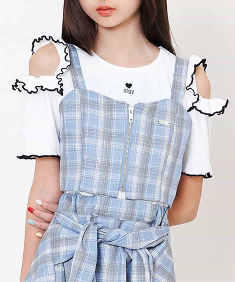 肩あきフリルリブT