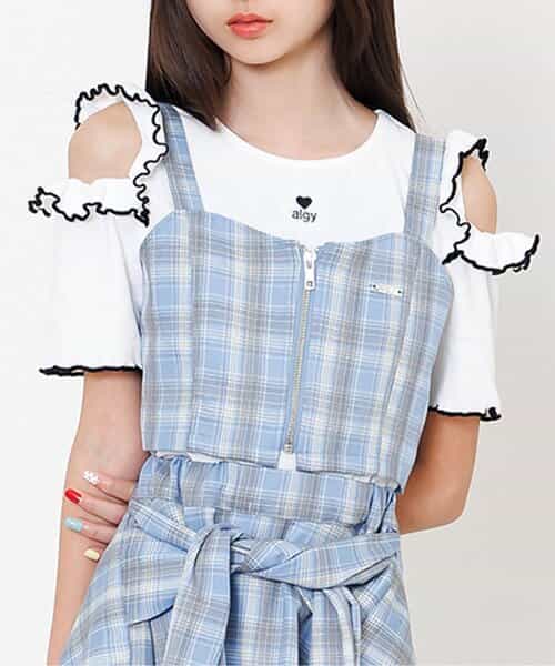 肩あきフリルリブT