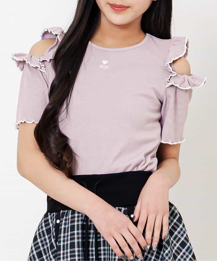 肩あきフリルリブT