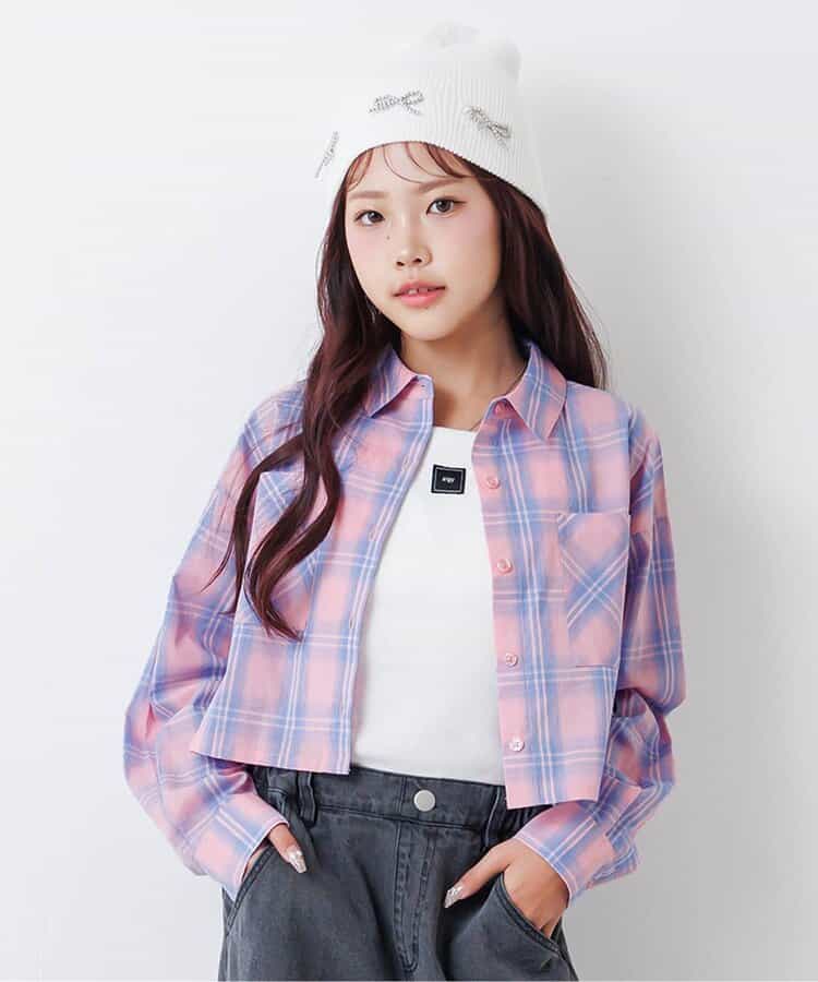 クロップドチェックシャツ