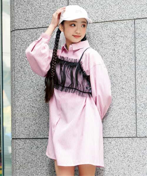 ★SALE★シアービスチェ付きシャツワンピ