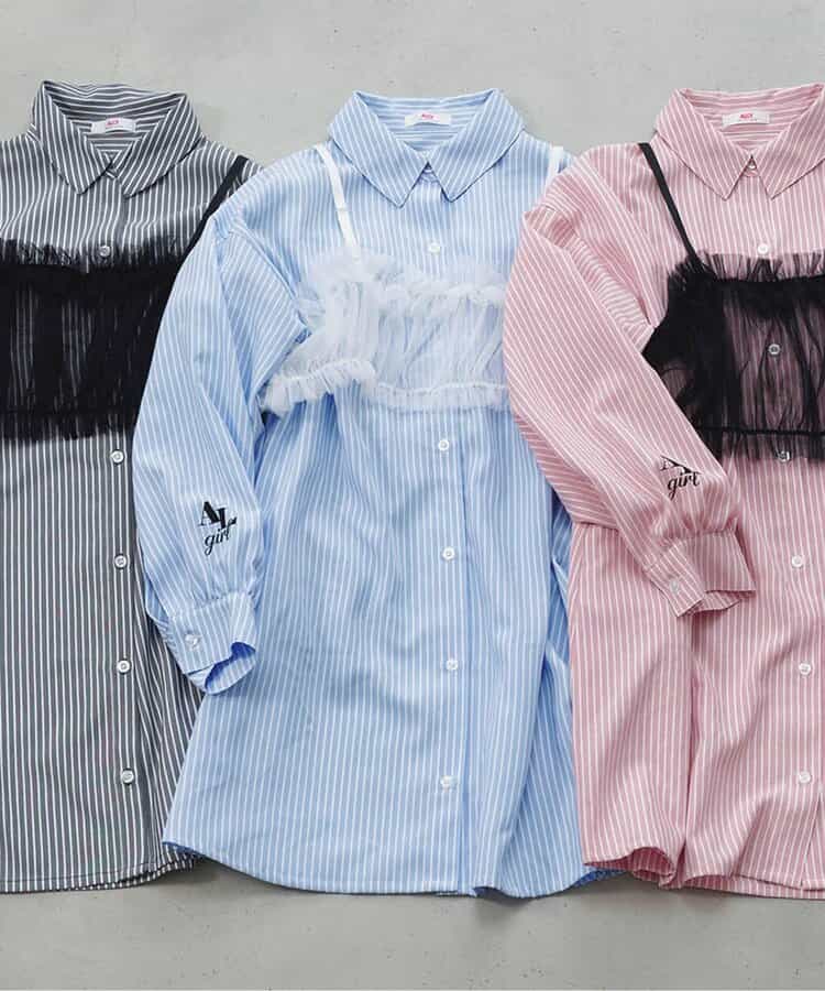 ★SALE★シアービスチェ付きシャツワンピ