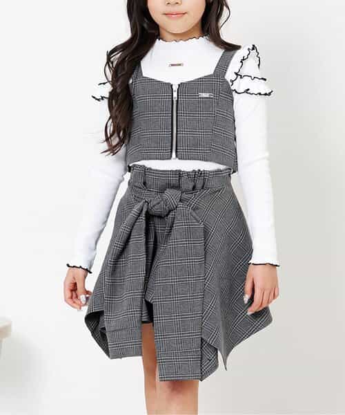 チェックビスチェ＆シャツ巻き風キュロットセット