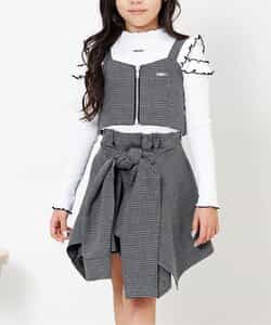 チェックビスチェ＆シャツ巻き風キュロットセット｜セットアップ