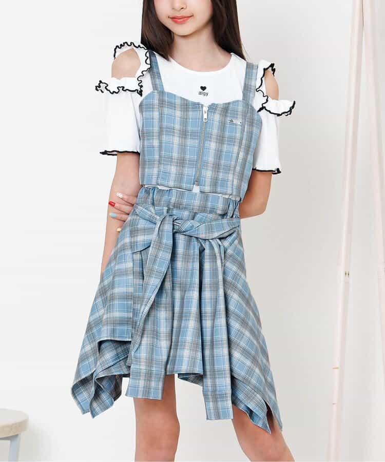 チェックビスチェ＆シャツ巻き風キュロットセット