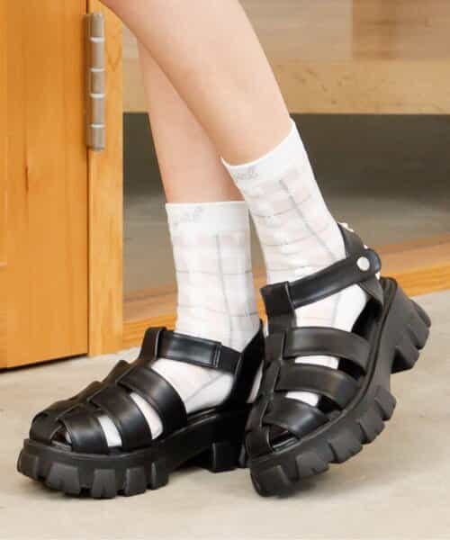 チェック柄シースルーソックス