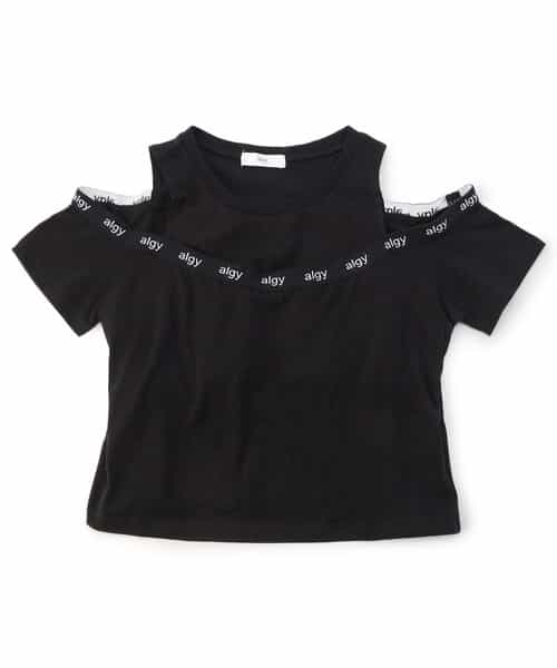 パット付きロゴゴム肩あきT