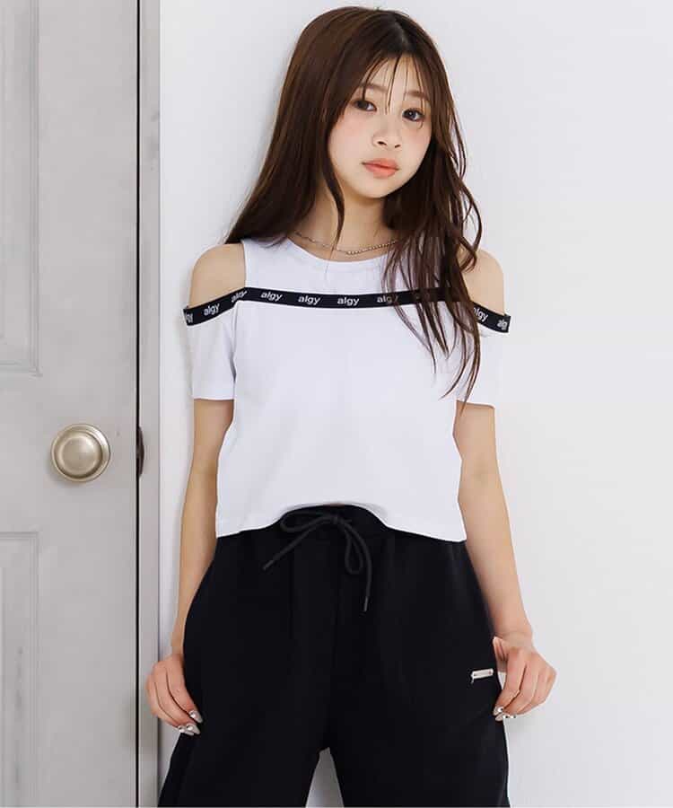 パット付きロゴゴム肩あきT