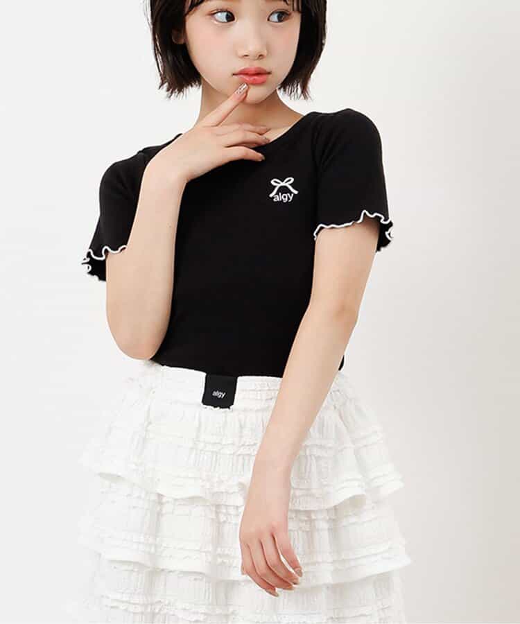 【puchily プチプラライン】フリルリブTシャツ