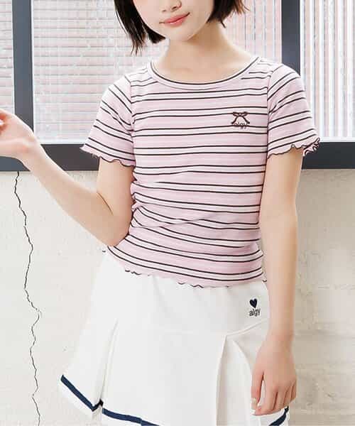 【puchily プチプラライン】フリルリブTシャツ