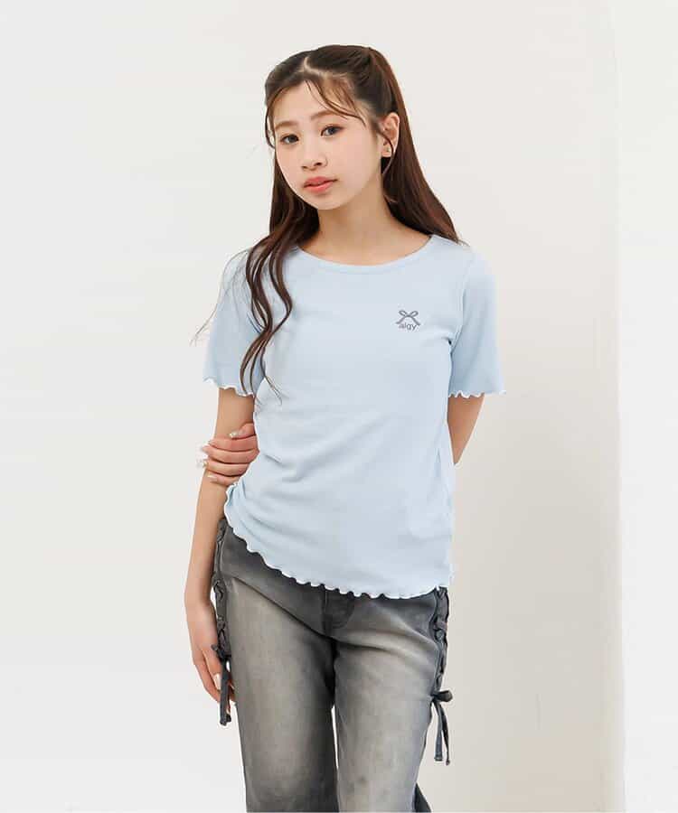 【puchily プチプラライン】フリルリブTシャツ