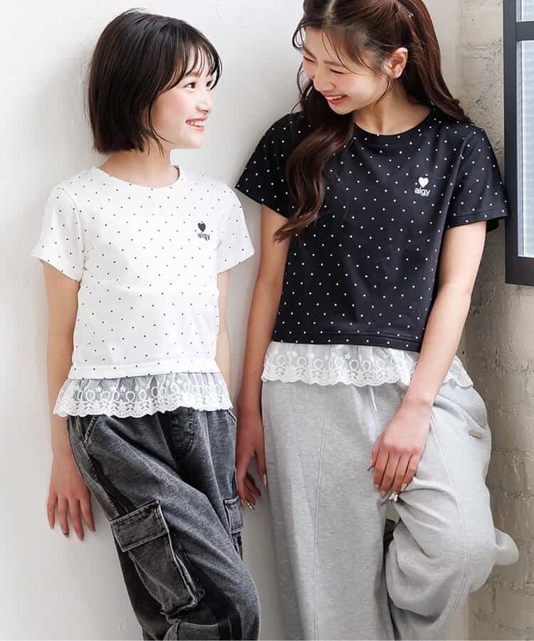 【puchily プチプラライン】レースドッキングドットT