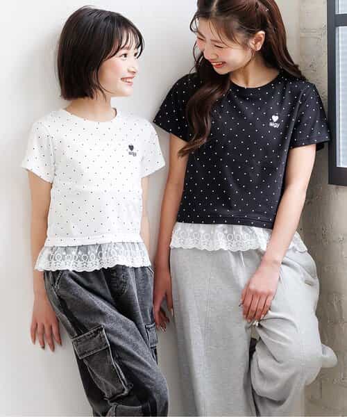 【puchily プチプラライン】レースドッキングドットT