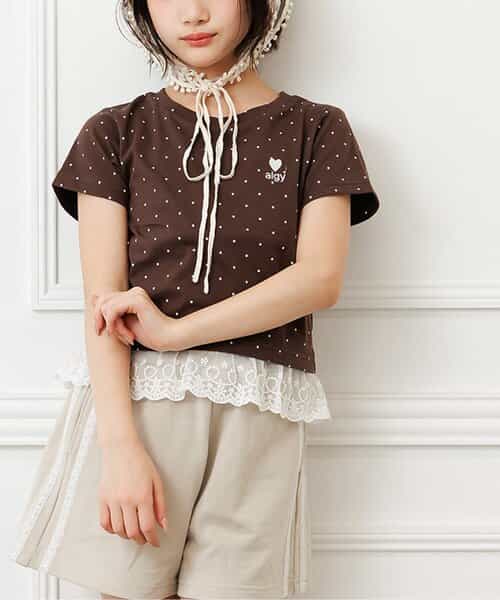 【puchily プチプラライン】レースドッキングドットT