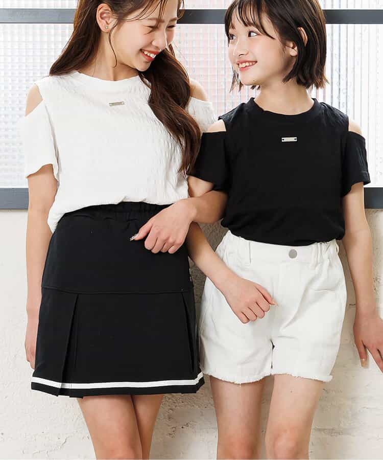 【puchily プチプラライン】シャーリング肩あきT