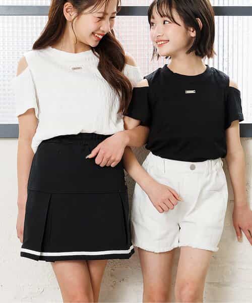 【puchily プチプラライン】シャーリング肩あきT