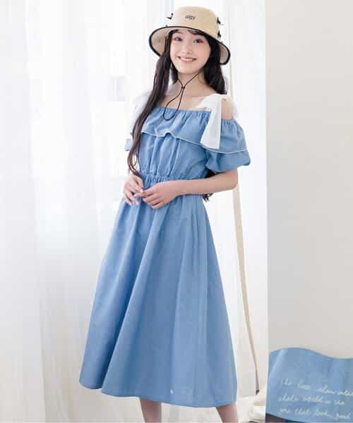 ★SALE★オフショルりぼんミディワンピ